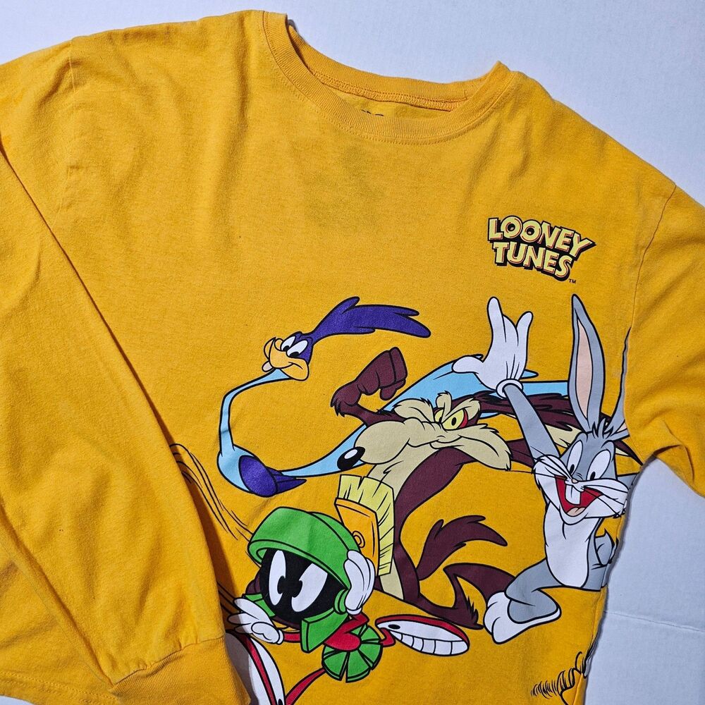 Looney Tunes Graphic Long Sleeve Tee Yellow Y2K Cartoon Shirt Medium